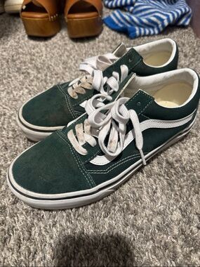 Vans Dark Green Suede Old Skool Sneakers with White Stripe